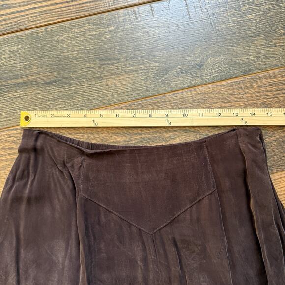 Vintage Coldwater Creek Brown Rayon Midi Skirt PM Made in USA Boho Lined Slit - Picture 6 of 7